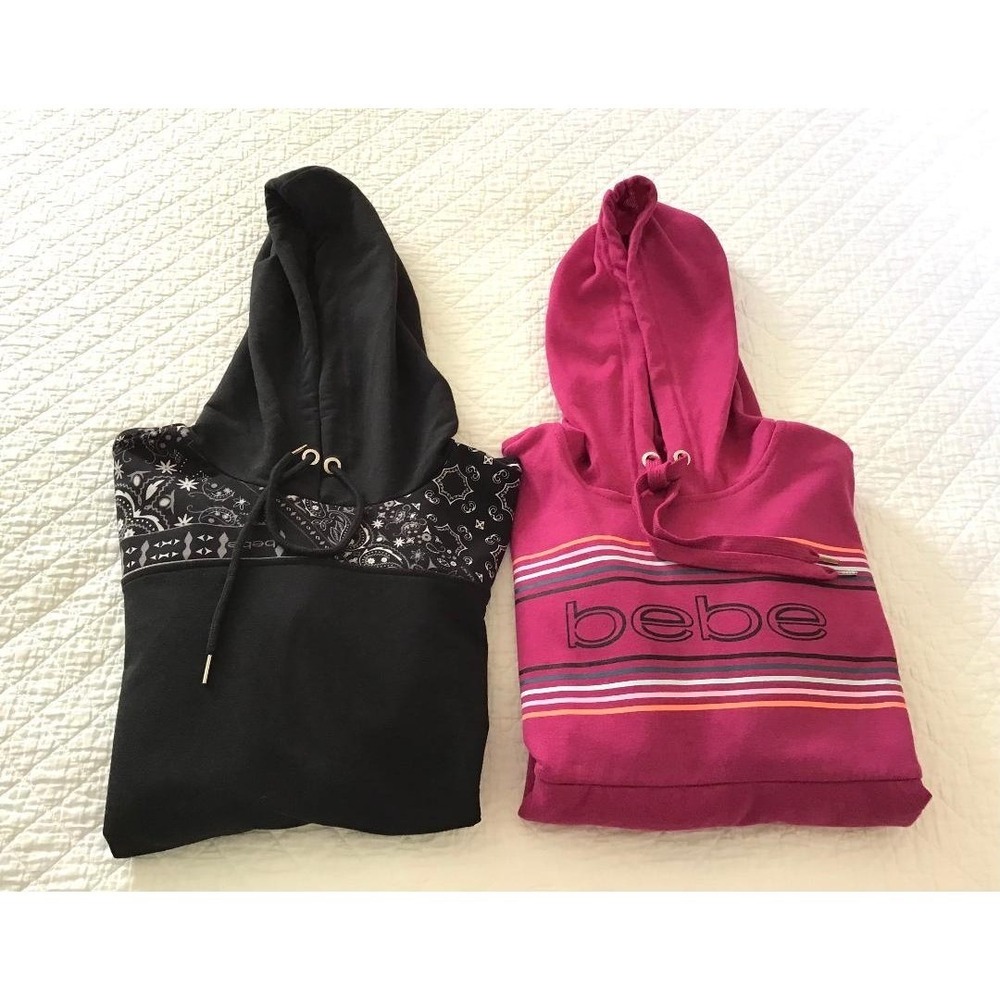 Bebe Womens Hoodie Lot (2) Pink Striped Logo Black Bandana Print (NEW) Sz M Y2K